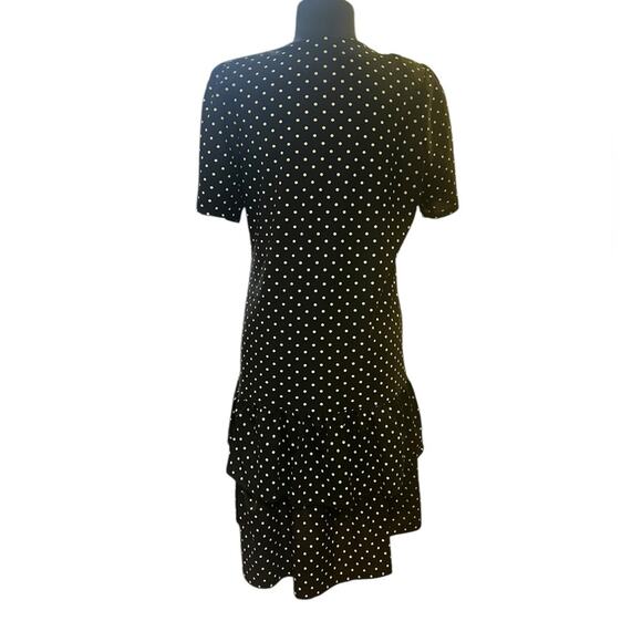 Vtg 90s Black Polka Dot Drop Waist Ruffled Hem Feminine Princess Diana Dress M - Picture 4 of 5